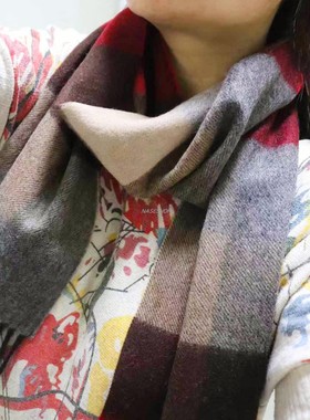 NASE 21年 冬季法国精梳阿尔巴斯山羊绒经典格子男女通用款围巾