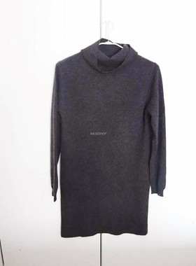 NASE 21秋冬季精选选CASHMERE炭黑拼接包臀中长款羊绒衫裙堆堆领