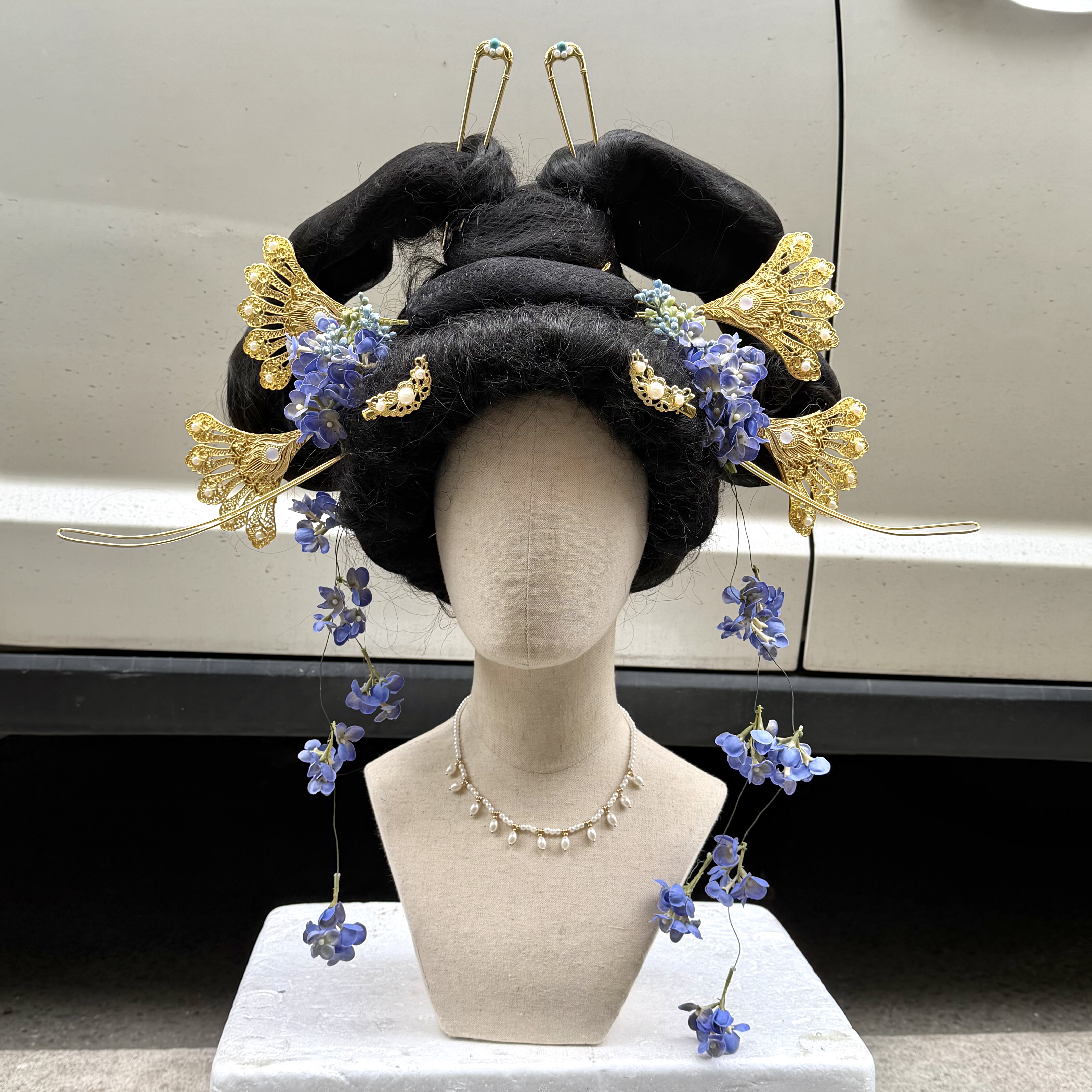 【霜翎阁】南北朝少女扇形超长发簪汉服复原套装流苏配饰品{雨蝶}