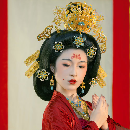 【霜翎阁】天宝莲花冠凤凰唐风汉服套装古风发饰品供养人｛馥荔｝