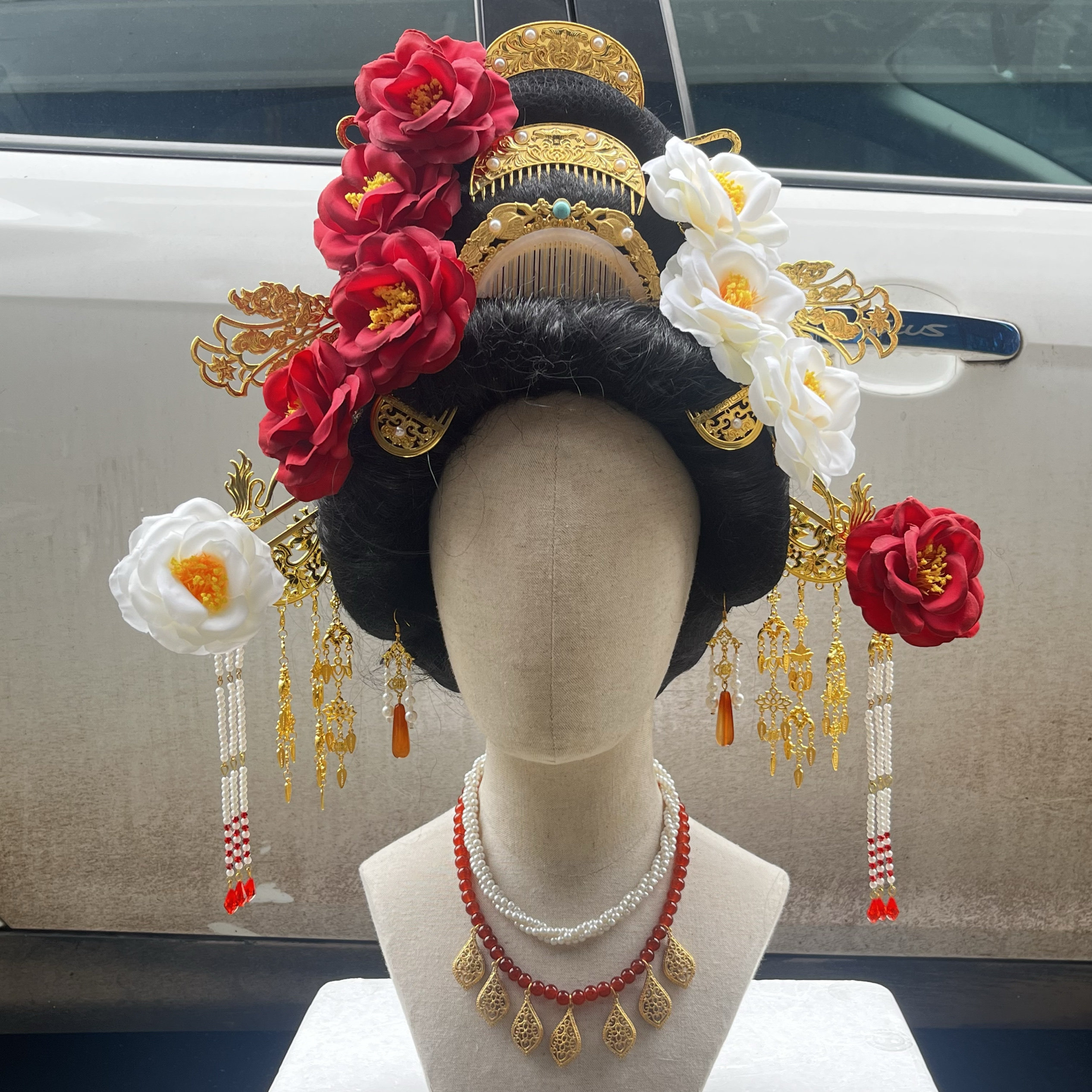 【霜翎阁】茶花发簪唐风汉服华丽套装配饰品钗花朝节｛山茶花神｝