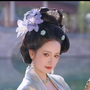 【霜翎阁】杨贵妃蓝套装复原唐风汉服簪发配饰品古风仿妆松石素雅