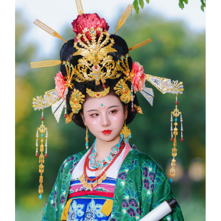 【霜翎阁】供养人汉服配唐复原古风套装花凤冠饰品华丽{维摩诘}