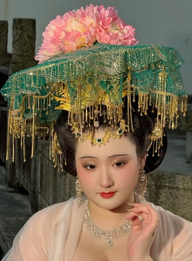 【霜翎阁】杨贵妃衍生唐风汉服套装流苏配发饰品荷叶帽｛凌波舞｝