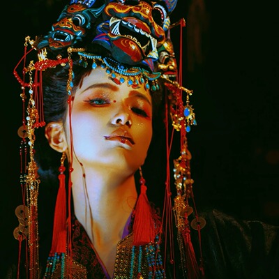 【霜翎阁】傩戏衍生套装战国袍汉服发饰品配流苏面具簪巫｛山鬼｝