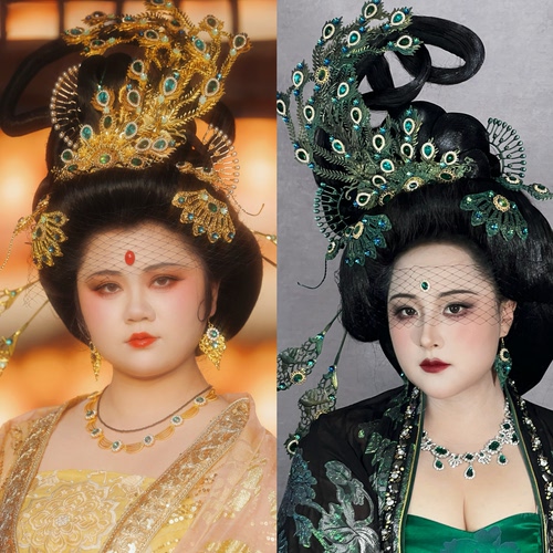 【霜翎阁】唐风汉服全套装孔雀凤凰冠配发饰品面罩纱｛万凰之王｝