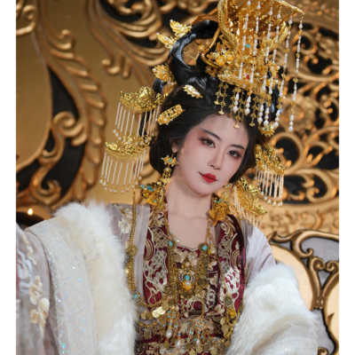 【霜翎阁】冕旒发冠武则天唐风逆水寒汉服全套装古风发饰品女皇帝