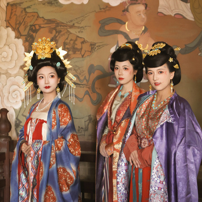 【霜翎阁】唐风汉服壁画供养人轻复原全套装松石配发饰品｛松枳｝