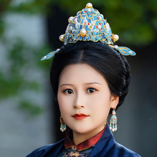 【霜翎阁】绣片狄髻明制头面套装簪子汉服配饰品发冠仿烧蓝日常轻