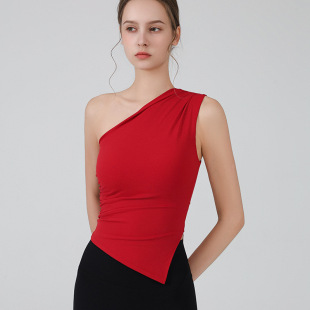 普拉提训练瑜伽服带胸垫不规则斜肩健身背心美背可外穿运动上衣女