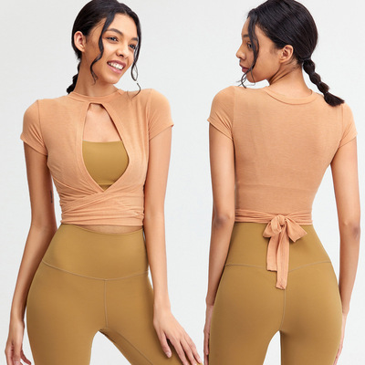 瑜伽服运动上衣短袖健身罩衫修身