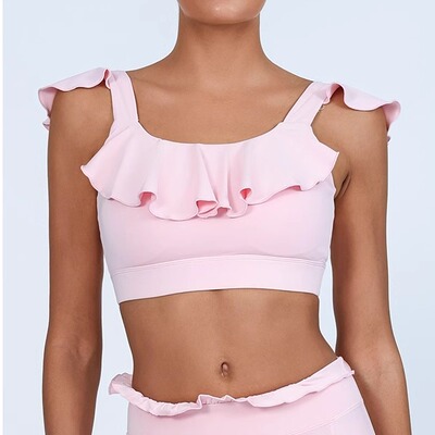 新款瑜伽上衣女裹胸防震荷叶边裸感速干美背高腰背心运动健身文胸