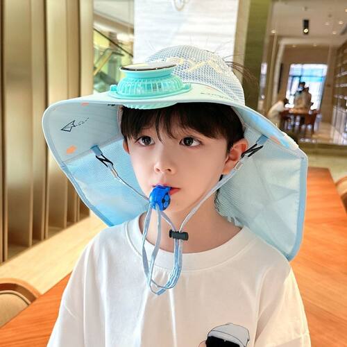 儿童夏季太阳能风扇帽男