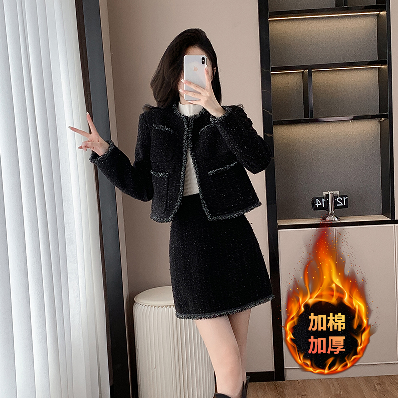 加棉加厚2025新款时尚套装女高级感黑色圆领千金小香风轻奢,女装套装/套裙,衣嘉衣服饰 加棉加厚2025新款时尚套装女高级感黑色圆领千金小香风轻奢,女装套装/套裙,衣嘉衣服饰