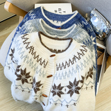 洋气设计感小众加厚费尔岛学院风撞色开衫毛衣女外套，女装针织衫/毛衣，衣嘉衣服饰