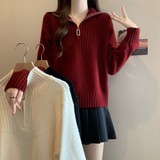 秋冬新款大码胖MM女装长袖套头拉链翻领针织长袖上衣毛衣，商品下架区，衣嘉衣服饰