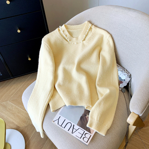 洋气百搭休闲加厚珍珠花边针织上衣女冬宽松内搭设计感小众，女装针织衫/毛衣，衣嘉衣服饰