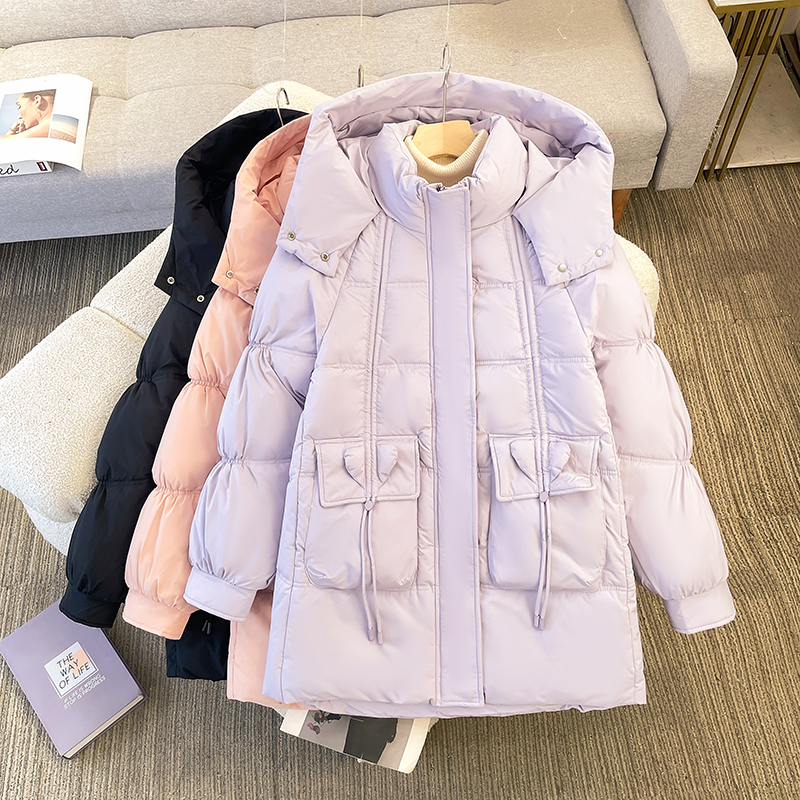 实拍面包服羽绒棉衣棉服女冬外套中长款厚棉袄蝴蝶结设计