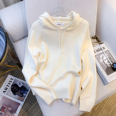 实拍 2025秋装新款白色连帽外穿ins慵懒风加厚针织衫毛衣女