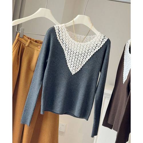 设计感镂空拼接长袖针织打底衫