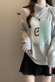 小众设计感2025冬季新款大码胖mm灰色宽松显瘦翻领针织衫毛衣，女装大码女装，衣嘉衣服饰