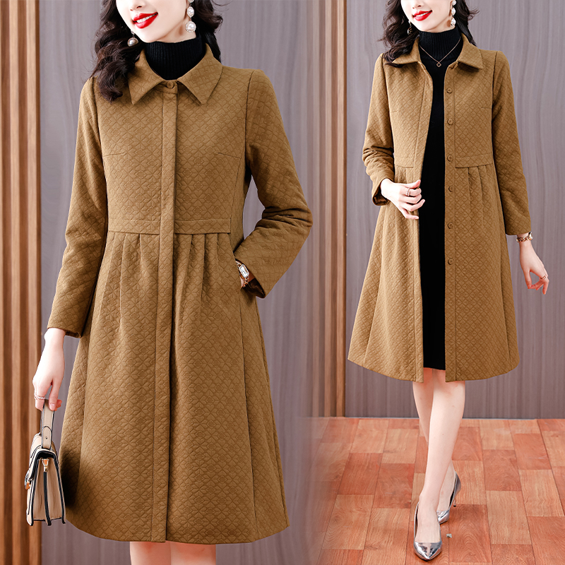 2025新款秋冬新款翻领韩版修身显瘦工装中长款收腰外套，女装风衣，衣嘉衣服饰