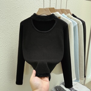 半高领镂空针织毛衣女秋冬加厚坑条修身内搭温柔风保暖打底衫图片