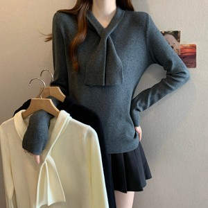 ~ 大码胖MM秋冬新款法式交叉领结正肩长袖套头打底上衣针织衫，女装大码女装，衣嘉衣服饰