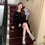 2025新款高品质重工水钻小香风毛衣针织打底年会礼服小黑裙，女装针织衫/毛衣，衣嘉衣服饰