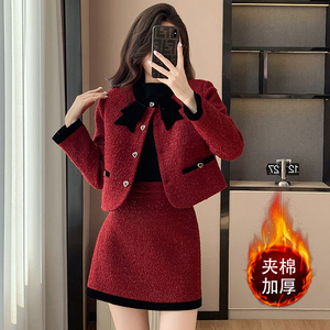 特价小香风加厚时尚套装女秋冬新款短款外套半身裙秋装两件套，女装套装/套裙，衣嘉衣服饰