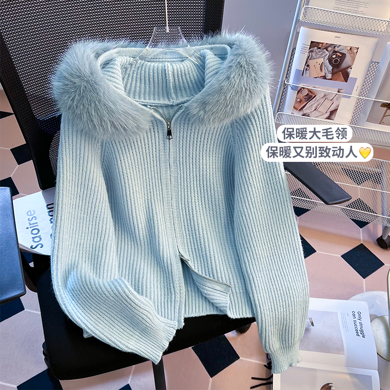 奶油风毛领连帽毛衣软糯温柔加厚针织秋冬外套小个子开衫上衣,女装针织衫/毛衣,衣嘉衣服饰 奶油风毛领连帽毛衣软糯温柔加厚针织秋冬外套小个子开衫上衣,女装针织衫/毛衣,衣嘉衣服饰