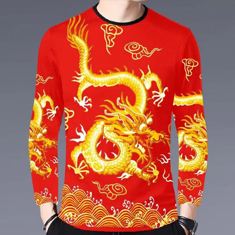 衣服长袖男士中国风印花大码打底