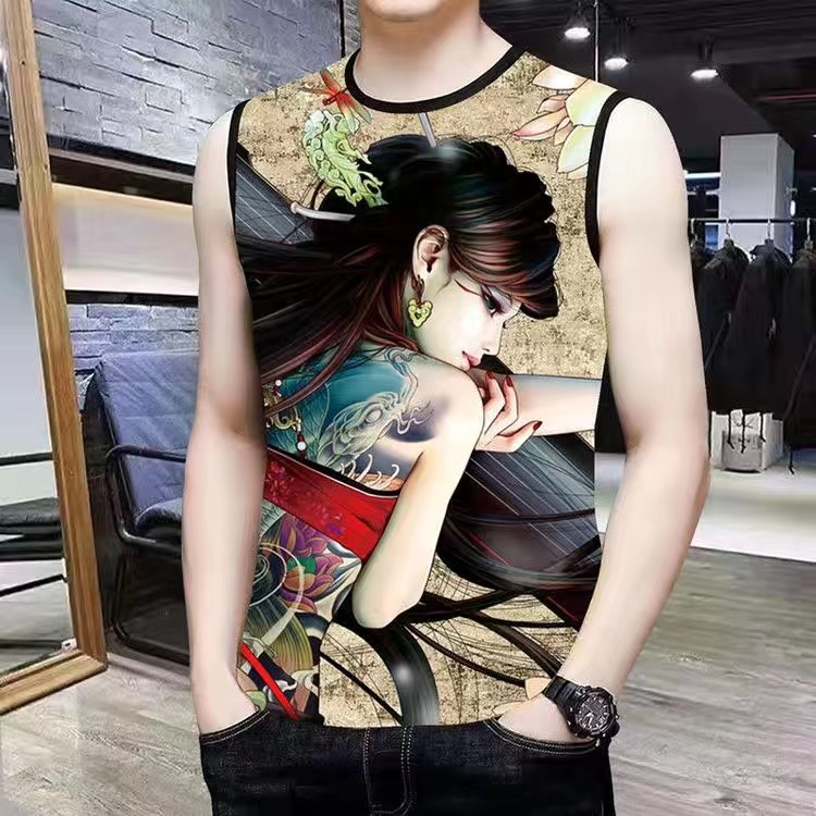 男士夏季上衣背心中国风网红同款T恤圆领时尚高档个性t恤国潮男装