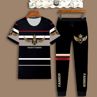 2025休闲短袖套装男士夏季新款时尚运动透气潮流高端中青年两件套