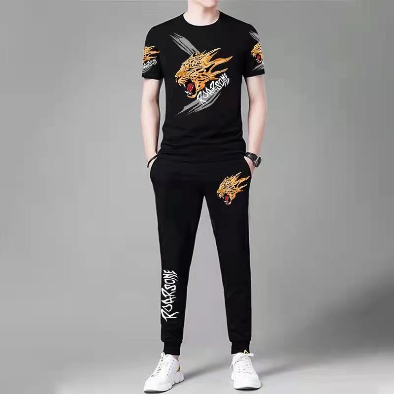 运动休闲套装男潮流百搭2023新款春夏季短袖韩版学生帅气一套衣服