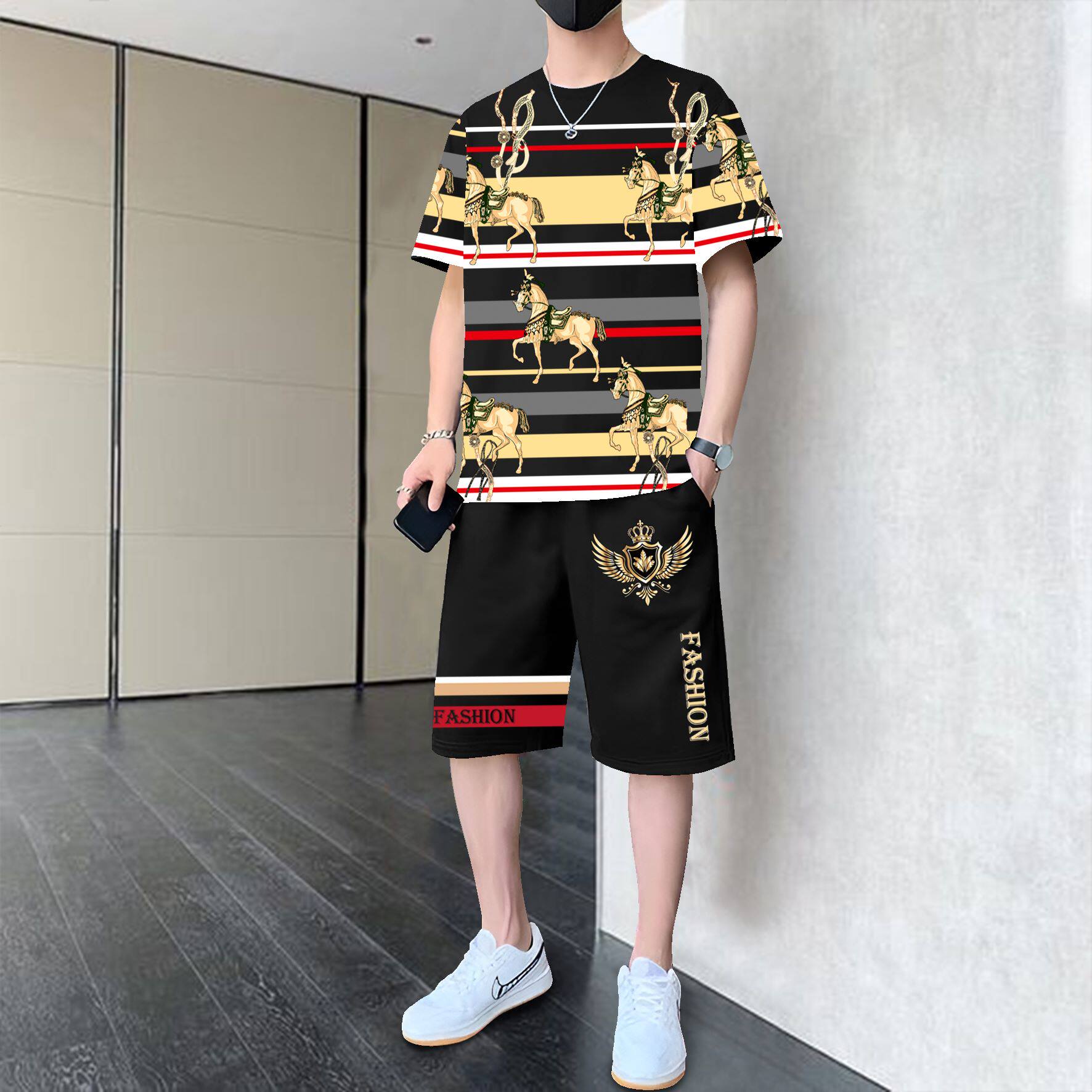 2026男士夏季新款短袖短裤运动套装潮流帅气百搭高级感两件套男装