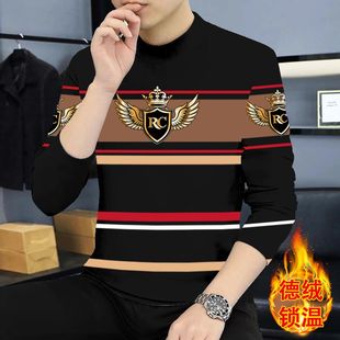 男士 印花修身 爆款 T恤潮流时尚 百搭上衣 德绒保暖长袖 2026秋冬季