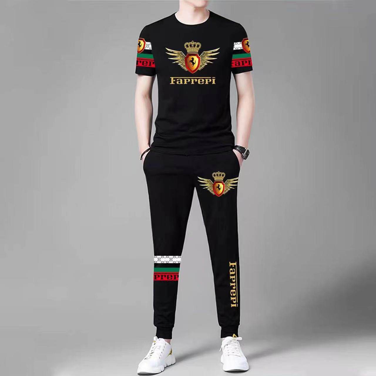 SUMMER THIN SPORTS TROUSER SET MENS TRENDY BRAND LOOSE FASHION WORKWEAR CLASSIC CHECKER MENS CASUAL TWO-PIECE SET