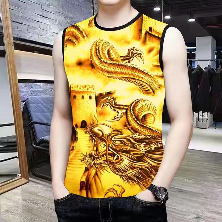 男士夏季上衣背心中国风休闲个性T恤圆领时尚高档痞帅t恤国潮男装