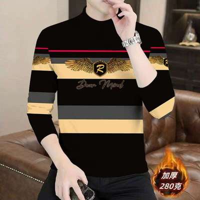 2026秋冬季恒温德绒男款圆领长袖T恤大码打底衫保暖上衣服潮款