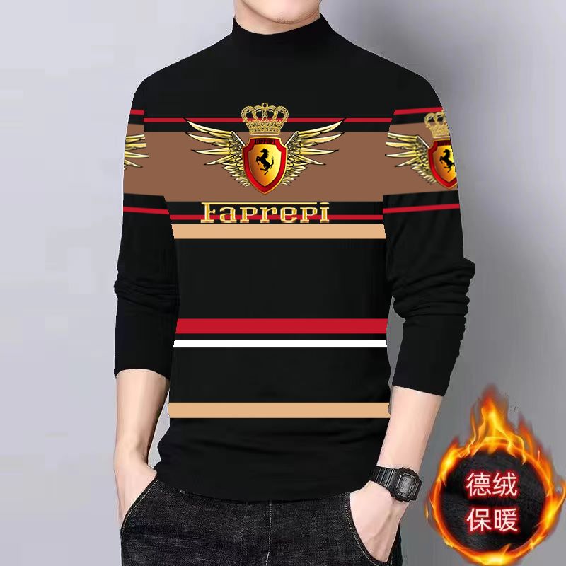 2026秋冬季新款德绒半高领长袖T恤潮流帅气百搭打底保暖上衣男装