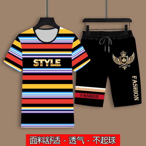 2026年男士夏季新款短袖短裤时尚运动套装潮流帅气百搭两件套男装