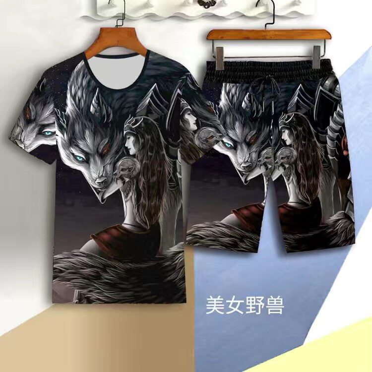 网红爆款国潮短袖短裤套装夏季潮