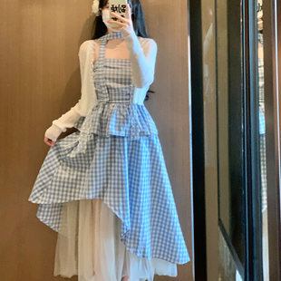 晨露 游小姿 温柔格子网纱拼接两件套纯欲温柔甜美穿搭小个子女