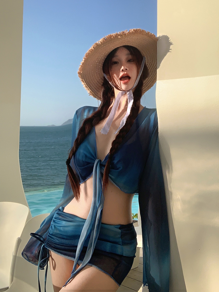 mosricci性感纯欲风欧美女神罩衫防晒遮肉比基尼四件套女分体泳衣