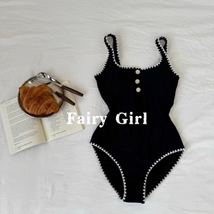 【黑猫白猫】花少邓恩熙同款连体泳衣女显瘦小胸泡温泉度假游泳装