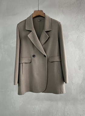 双面呢西装外套女中长款双排扣双面绒呢子全羊毛ED3696