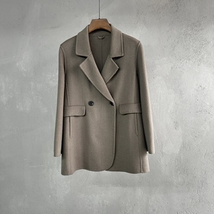 双面呢西装 双排扣双面绒呢子全羊毛ED3696 外套女中长款