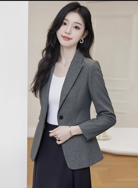 秋冬灰色修身西装女长袖通勤羊毛西服上衣M6S078-679