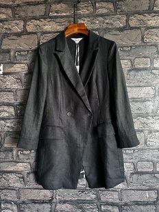 孤品清麻轻熟风黑色西装 西服M7S097 外套女中长款